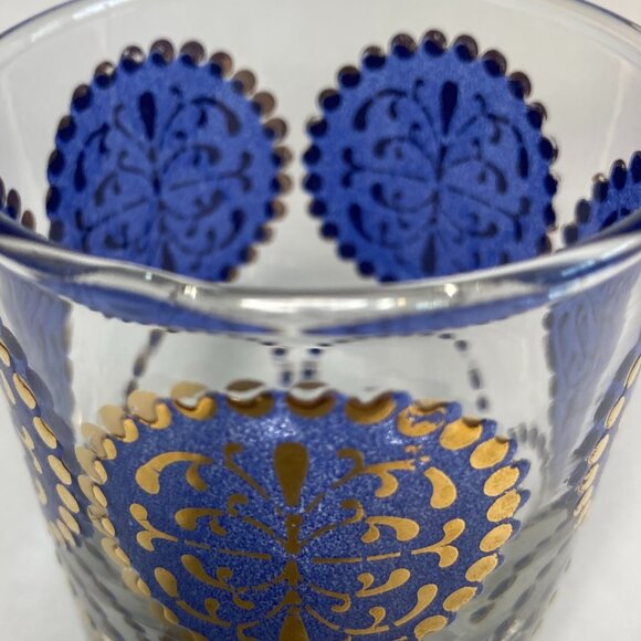 Vintage Libby Elcyda Old Fashioned Set of 4 Blue 22k Gold - Picture 3 of 11